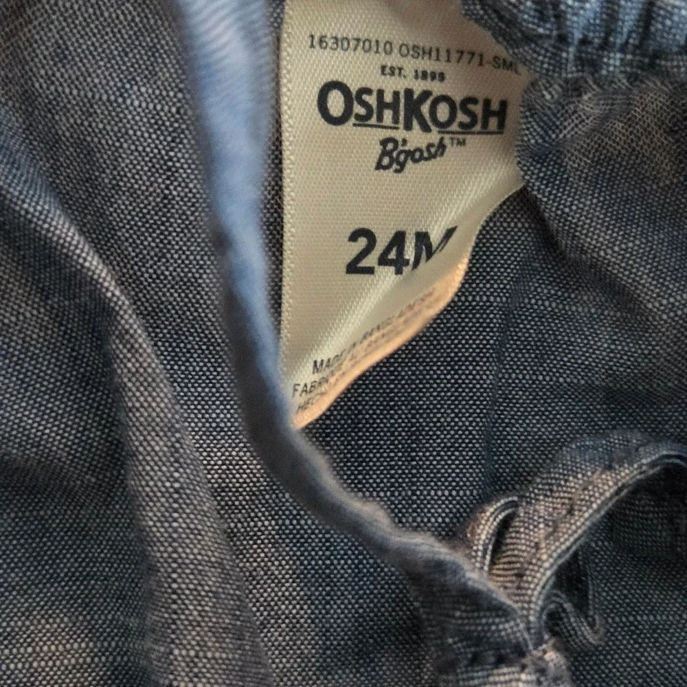 OshKosh B'Gosh Chambray Romper and Pink Shoulder Striped Romper‎ Sz 24m